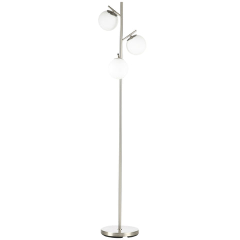 Rootz Floor Lamp With 3 Glass Lampshades - E27 - Foot Switch - Metal - Glass - Silver + White - Ø27 x 169H cm