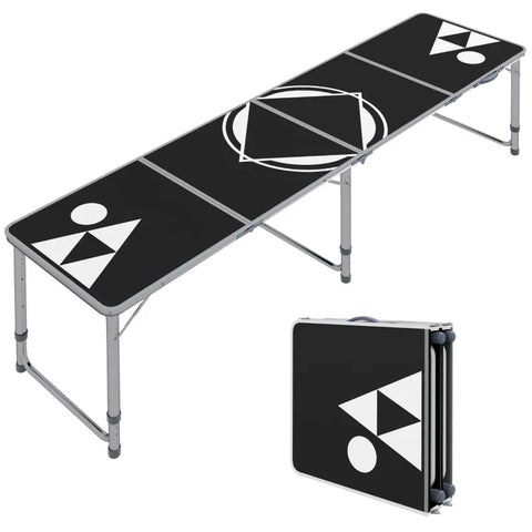 Rootz Camping Table - Folding - Lightweight Height - Adjustable Aluminum Frame - Aluminum - MDF - Black - 240 x 60 x 54/62/70cm