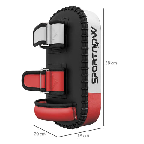 Rootz - Kick Pad - Punching Bag - Muay Thai - Kick Boxing - Faux Leather Cover - 0.4 Kg - Faux Leather - Black - Red - White - 38 x 20 x 18 Cm