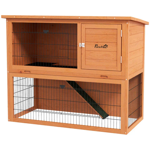 Rootz Small Animal Hutch - 2 Rabbits - Dwarf Rabbit Hutch - Weatherproof - Rodent Hutch - Fir Wood Steel - Orange - 123L x 62W x 102H cm