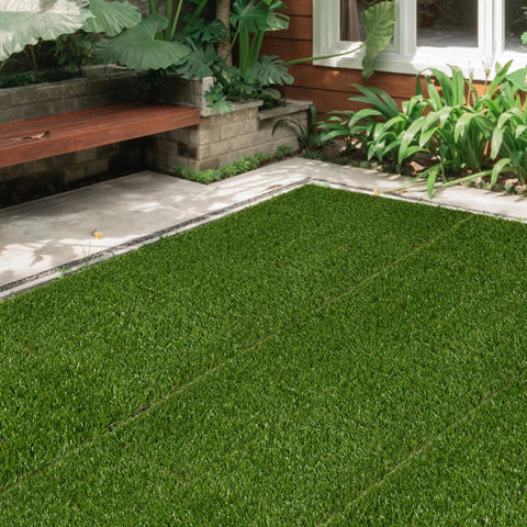 Rootz Artificial Grass Turf - Lifelike - Drainage Function - 25mm Height - Set Of 10 - UV Resistance - Green - 30x30cm