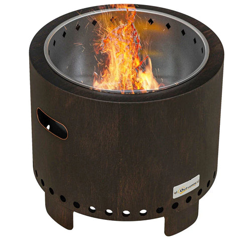 Rootz Fire Pit - Including Poker - Fire Barrel - Robust Construction - Weatherproof - Metal & Stainless Steel - Black + Bronze - 45 x 45 x 42 cm