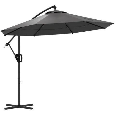 Rootz Cantilever Parasol - Including Cross Base - Sun Protection - Umbrella Roof - Polyester Fabric - Aluminum Frame - Gray - 293 x 293 x 260 cm