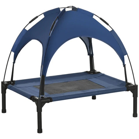 Rootz Pet Bed - Dog Bed - Outdoor Dog Bed with Canopy - Weather Resistant - Blue + Black - 61cm x 46cm x 62cm