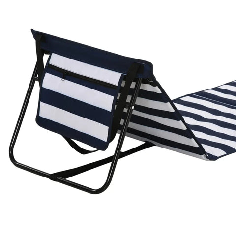 Rootz Beach Lounger - Folding - Adjustable Backrest - Side Pocket - Soft Padding - Steel Frame - Blue + White - 142x51x40cm