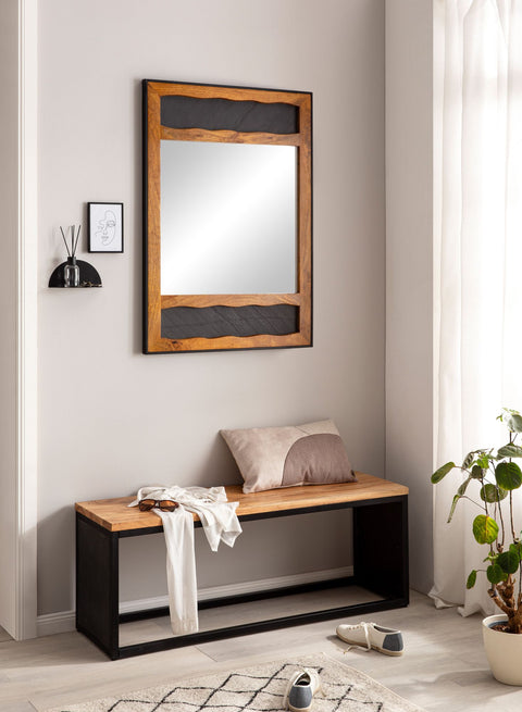 Rootz Modern Wall Mirror - Rectangular Mirror - Wooden Frame - Metal Frame - Wave Pattern - 72cm x 102cm x 3cm