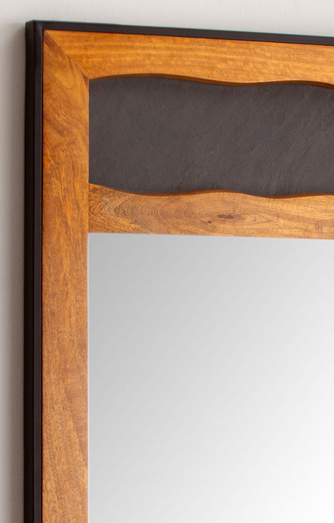 Rootz Modern Wall Mirror - Rectangular Mirror - Wooden Frame - Metal Frame - Wave Pattern - 72cm x 102cm x 3cm