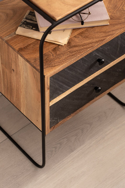 Rootz Industrial Style Bedside Table - Nightstand - End Table - 3D Stone Look - Natural Wood Grain - 40cm x 60cm x 30cm