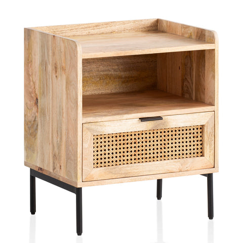 Rootz Modern Bedside Table - Nightstand - Drawer Cabinet - Viennese Weave - Natural Wood Grain - Handmade - 50cm x 60cm x 40cm