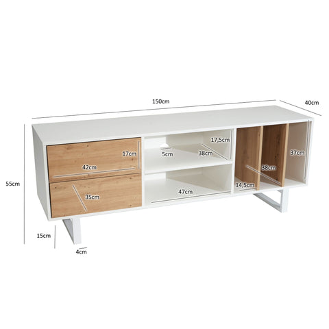 Rootz Modern Design TV Base Cabinet - Lowboard - Entertainment Center - Oak Decor - Spacious Storage - 150cm x 55cm x 40cm