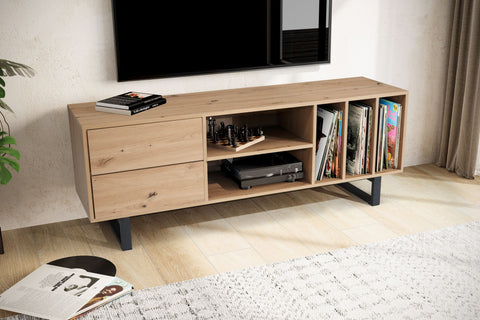 Rootz Modern TV Base Cabinet - TV Stand - Oak Decor - Rectangular Storage - Spacious - Organized - 150cm x 55cm x 40cm