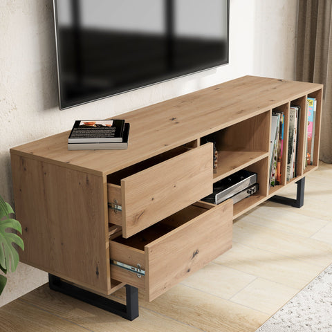 Rootz Modern TV Base Cabinet - TV Stand - Oak Decor - Rectangular Storage - Spacious - Organized - 150cm x 55cm x 40cm