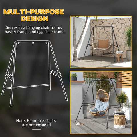 Rootz Hanging Chair Frame - Robust - Weatherproof - Indoor - Outdoor - Up To 150 Kg - Steel - Black - 178 X 143 X 180 Cm