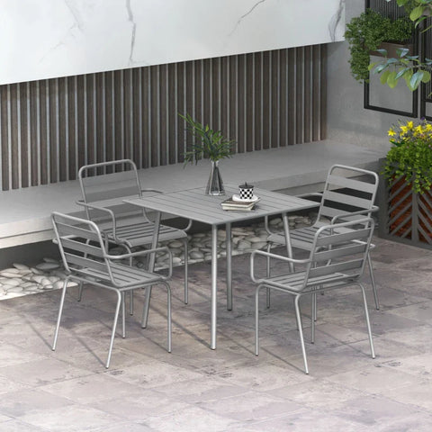 Rootz Garden Furniture Set - 5-piece - Outdoor Furniture - Weatherproof - Modern Design - Dining Table+dining Chairs - Steel - Light Gray - 80 x 80 x 74 cm