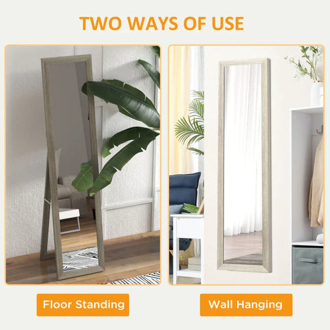Rootz Standing Mirror - Including Wall Mounting - Floor Mirror - Wood Look - Wall Mirror - Framed Mirror - MDF-glass - Gray - 37 cm x 40 cm x 155 cm