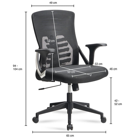 Rootz Modern Swivel Chair - Office Chair - Ergonomic Chair - Black - Rocking Mechanism - Adjustable Seat Height - Lumbar Support - Mesh Cover - 94-104cm x 65cm x 65cm