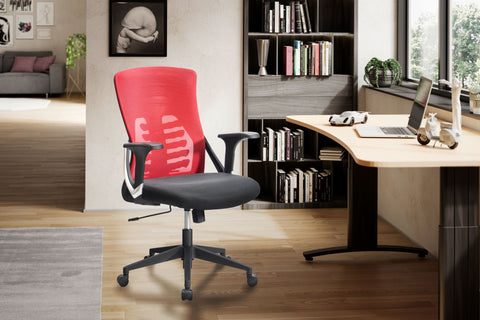 Rootz Modern Design Swivel Chair - Office Chair - Ergonomic Chair - Red and Black - Rocking Mechanism - Adjustable Seat Height - Lumbar Support - 94cm x 65cm x 65cm