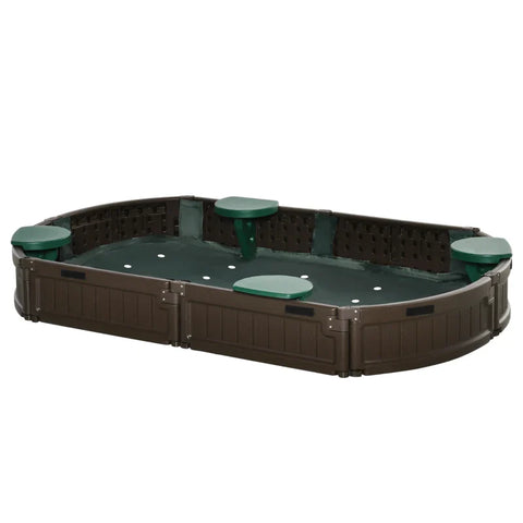 Rootz Children's Sandpit with Cover - 4 Seats - Heavy Duty - Plastic Walls - Brown - 183 x 105 x 22.5 cm
