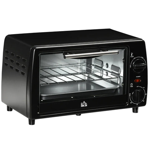 Rootz - Mini Oven - Toaster Oven - 1 Baking Tray - 1 Grill Rack - Baking Tray - Timer Function - Stainless Steel - Tempered Glass - Black -  36.5 Cm X 26 Cm X 22 Cm