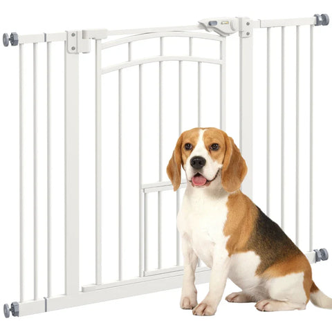 Rootz Dog Gate - Stair Gate - Automatic Closing - Adjustment Screw - One-hand Operation - Security Gate - Round Double Sided Tape - Steel-PA - White - 100cm x 4cm x 76cm