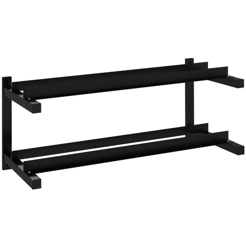 Rootz Dumbbell Stand - Dumbbell Rack - 2 Levels - Kettlebells - Safe Storage - Yoga Mats - Capacity 70 Kg - Steel Frame - Black - 98x40x35 cm