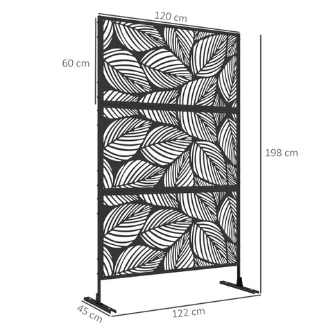 Rootz Privacy Screen - Outdoor Privacy Screen - Garden Partition - Floral Pattern - Metal -  Black - 122 x 45 x 198 cm