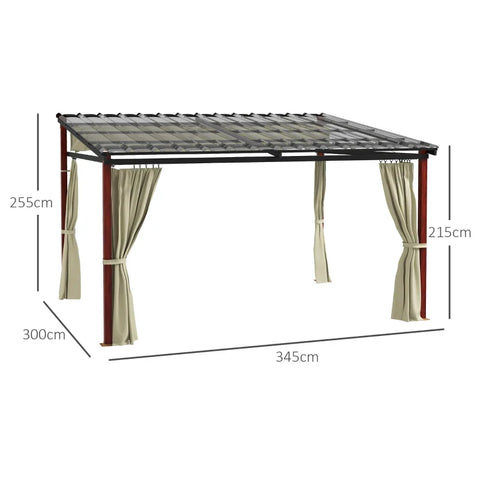 Rootz Garden Pergola - Retractable Garden Pergola - Ground Stakes - Weatherproof - Including Mounting Material - Aluminum - Polyester - Beige - 345L x 300W x 215-255H cm