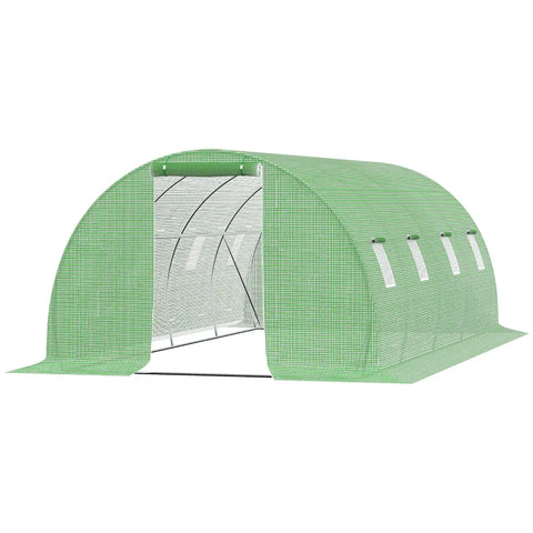 Rootz Greenhouse - Walk-in Film Greenhouse - 8 Windows with Fly Net - Heavy Duty - Steel Frame - Green - 6 x 3 x 2 m
