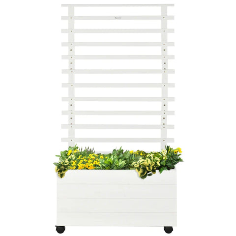 Rootz Planter With Trellis - 4 Wheels - Natural Wood - Weatherproof Paint - White - 76 x 30 x 155 cm
