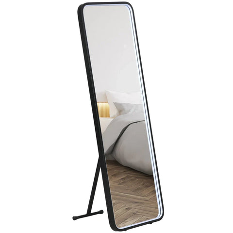 Rootz Standing Mirror - Wall Mirror - Full-length Mirror - Including Wall Mounting - Tempered Glass - Aluminum Alloy - Black - 151.5 x 50 x 4 cm