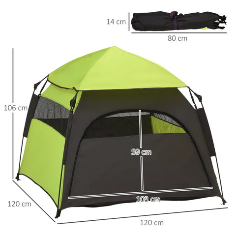 Rootz Pet Tent - Dog Tent - Outdoor Animal Tent - Ground Skewers + Transport Bag - Green + Black - 110cm x 110cm x 85cm