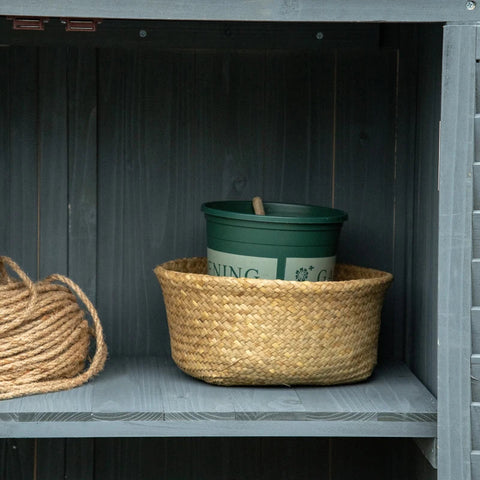 Rootz Garden Cupboard - Wooden Tool Shed -Wooden Hut Pent - Roof Bitumen Cardboard - Slatted Doors - Gray - 87 x 46.5 x 160 cm