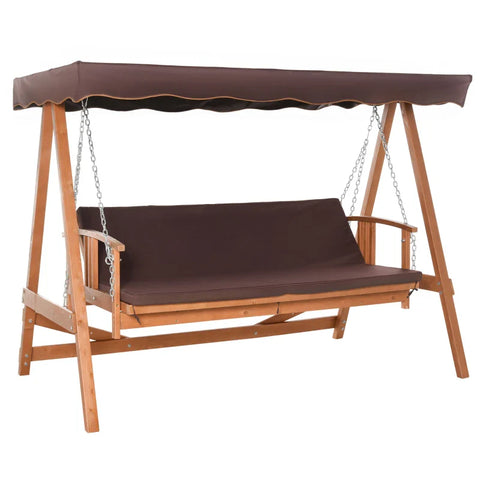 Rootz Hollywood Swing - Real Wood Garden Swing - Swing Bench - Reclining Function - Made Of Fir Wood - For 3 People - Natural + Brown - 235L x 130W x 180H cm