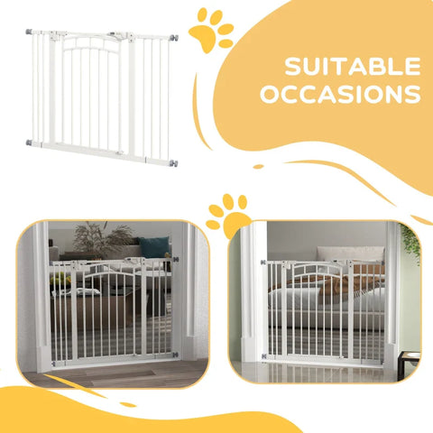 Rootz Dog Gate - Stair Gate - Automatic Closing - One-hand Operation - Security Gate - Round Double Sided Tape - Steel-PA - White - 100cm x 4cm x 76cm