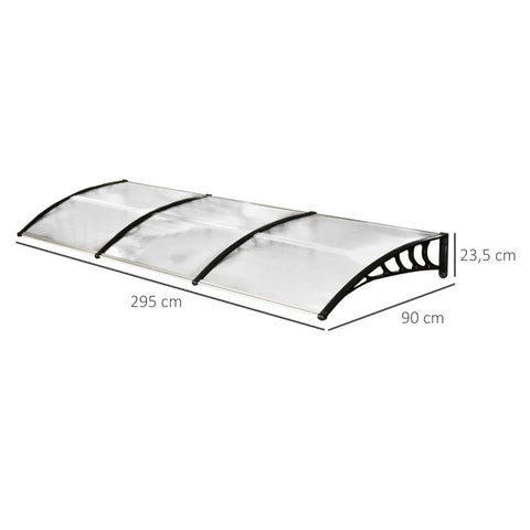 Rootz Canopy - Sun And Rain Protection - Awning For Doors - Including Wall Bracket - Polycarbonate - Aluminum Alloy - White - 295x90 cm