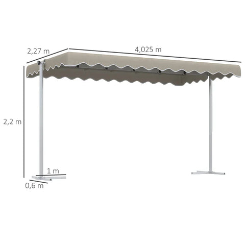 Rootz Standing Awning - 360° Swivel System - Extendable - Drawstring - Khaki - 402.5 x 227 x 220 cm