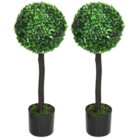 Rootz Set of 2 Artificial Boxwood - 2 Boxwoods - Artificial Plants - Outdoor -  Green + Brown + Black - 20 cm x 20 cm x 60 cm