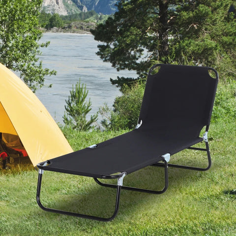 Rootz Sun Lounger - 5 Way - Adjustable Backrest - Sunbeds - Quick Drying - Metal Frame - Steel-Oxford Fabric - Black - 190 X 56 X 28 Cm