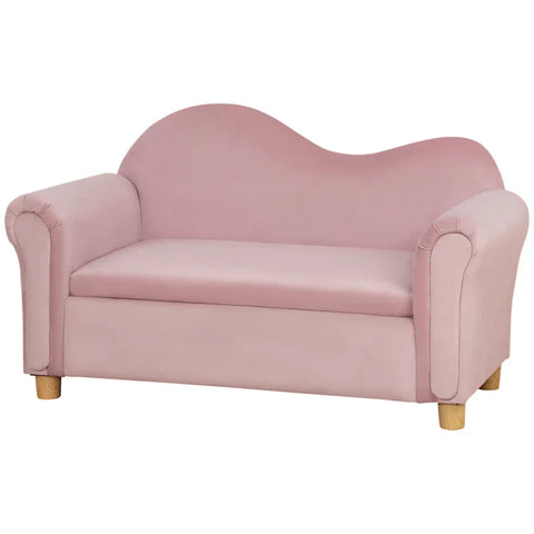 Rootz Children's Sofa - Two-seater For Children - 3-5 Years - Storage Space - Natural Wood Frame - Pink - 84 x 41.5 x 48.5cm