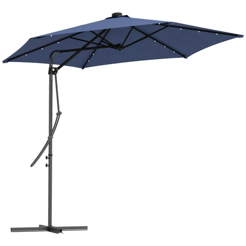 Rootz Parasols - Garden Umbrella - LEDs - Cantilever Umbrella - Weatherproof - Protective Cover - Sun Protection - Steel-polyester - Dark Blue - Ø290 x 260H cm