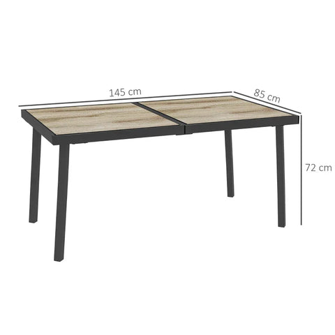 Rootz Garden Table - Patio Table - Outdoor Table For 6 People - Wood Look - Metal Frame - Weatherproof - Gray - 145 x 85 x 72 cm