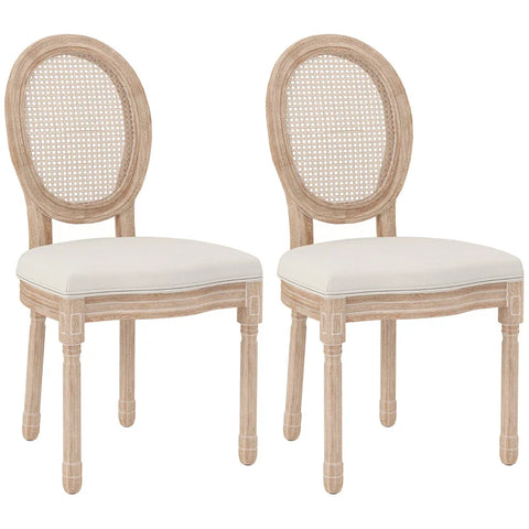 Rootz Set Of 2 Dining Room Chairs - Kitchen Chairs - Vintage Design - Viennese Weave Look - Natural + Cream - 48cm x 57cm x 96cm