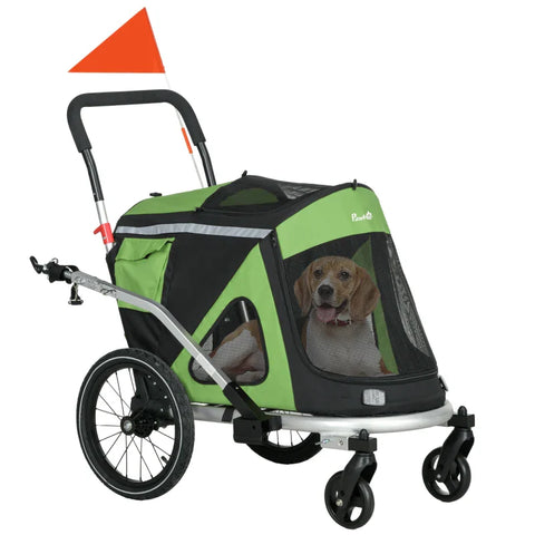 Rootz Dog Buggy - Dog jogger - Bicycle Trailer - 2 Reflectors - Pet Bike Trailer - 1 Safety Leash - Oxford Cloth-aluminum - Green - 150 X 68 X 95 Cm
