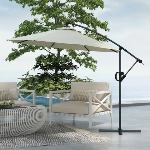 Rootz Sun Protection - Cantilever Umbrella - Including Cross Base - 100% Polyester - Aluminum Metal - Cream - 293 x 293 x 260 cm