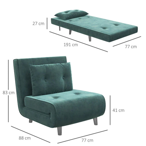 Rootz Sleeping Chair - Reclining Chair - With Reclining Function - Button Stitching - Linen Look - Green - 77 cm x 88 cm x 83 cm