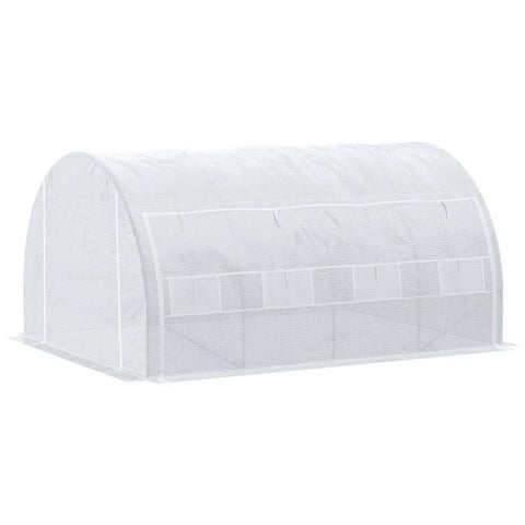 Rootz Tunnel Greenhouse - Walk-in Grow House Tent - Roll Up Walls - Zip Door - Galvanized Steel Frame - Reinforced Cover - White - 4x3x2m