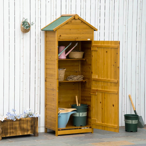 Rootz Tool Cabinet - Garden Shed - Garden Storage - 2 Shelves - 2 Doors - Weatherproof - Natural Wood - 79 x 49 x 190cm