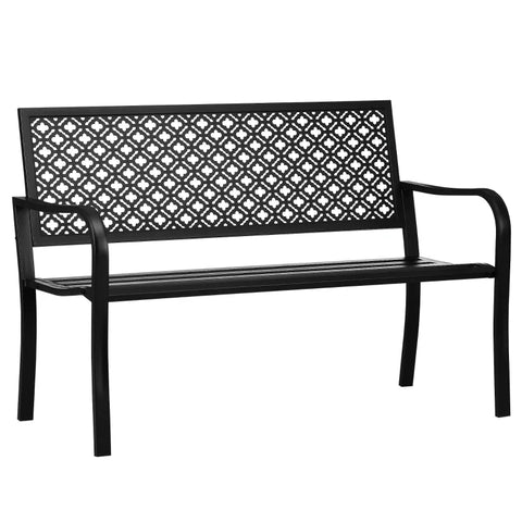 Rootz Metal Garden Bench - 2 Seater - Floral - Weather Resistant - Garden And Terrace - Black - 127 x 63 x 83cm