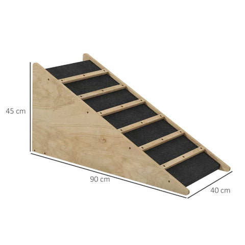 Rootz Pet Stairs - Dog Stairs - Pine Wood - Anti-Slip Coating - Multi-layer Board - Fir Wood - Natural + Gray - 90cm x 40cm x 45cm