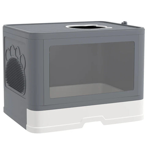Rootz Cat Litter Box - Cover - Shovel - 2 Exits - Cat up to 4kg - Pull-out drawer - Plastic - Gray - White - 48.5 X 38 X 36.5 Cm